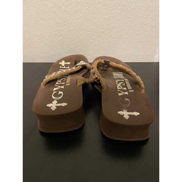 Gypsy Soule Womens Platform Flip Flop Sandals Size 9 Brown Bedazzled Western - Picture 6 of 8